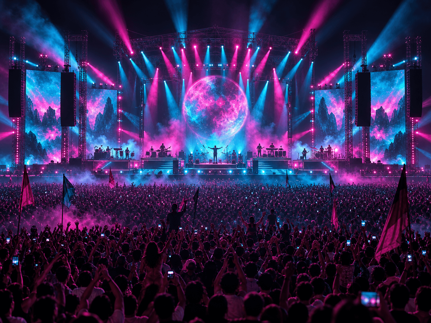 A festival stage at night